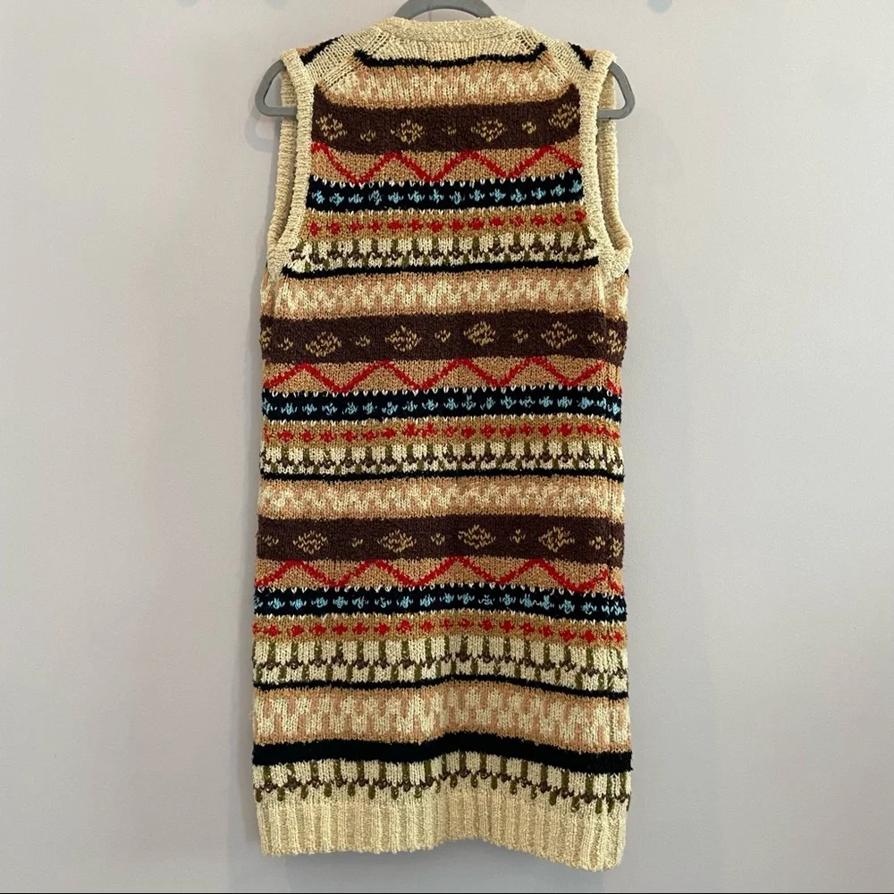 VINTAGE 70’s Sweater Vest Southwestern Fair Isle Buttoned Cardigan Small